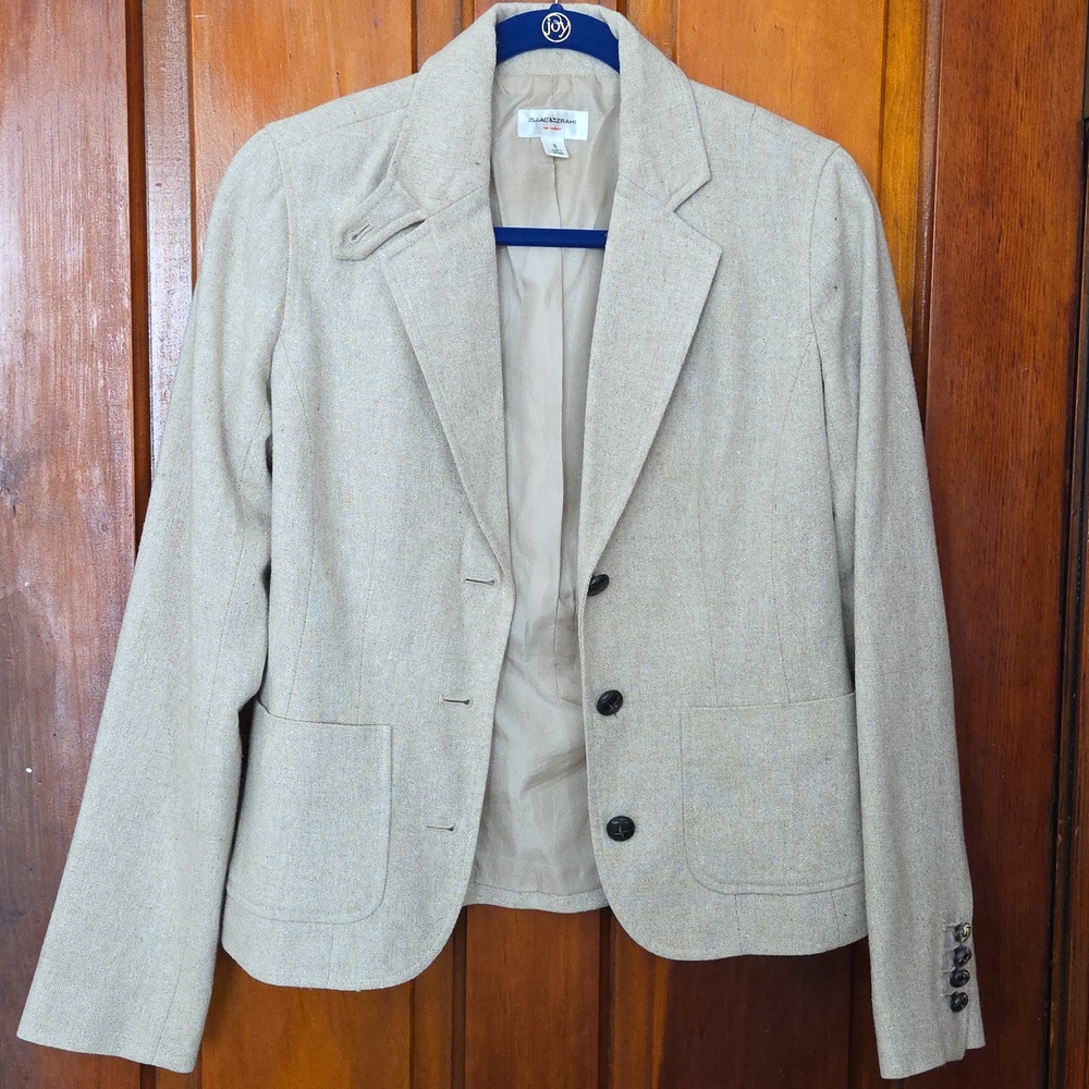 Isaac Mizrahi Wool Blend Blazer Sz S Tan Classic Basic Closet Staple